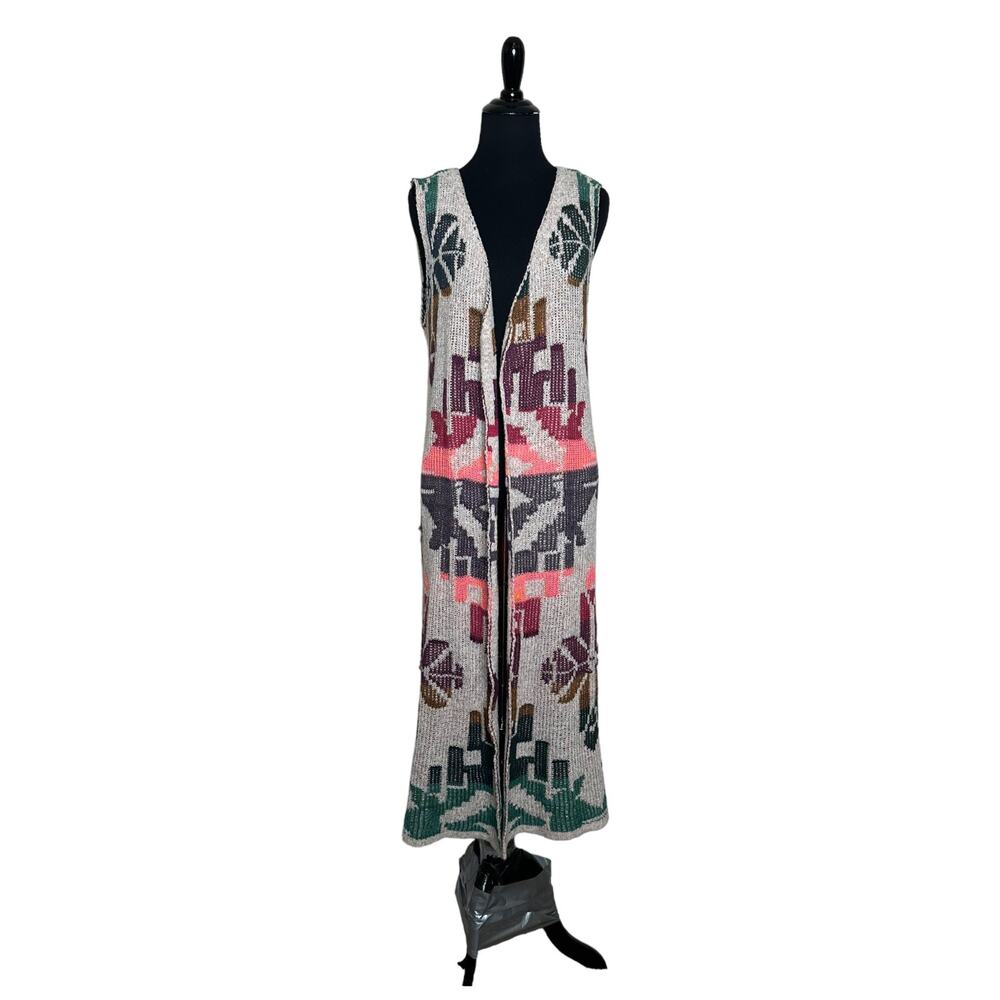 Cecilia Prado boho print sleeveless knit duster kimono vest size M